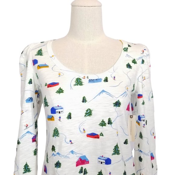 NWT Anthropologie Maeve Ski Themed Audra Cotton Tee Sz XS - Picture 2 of 12